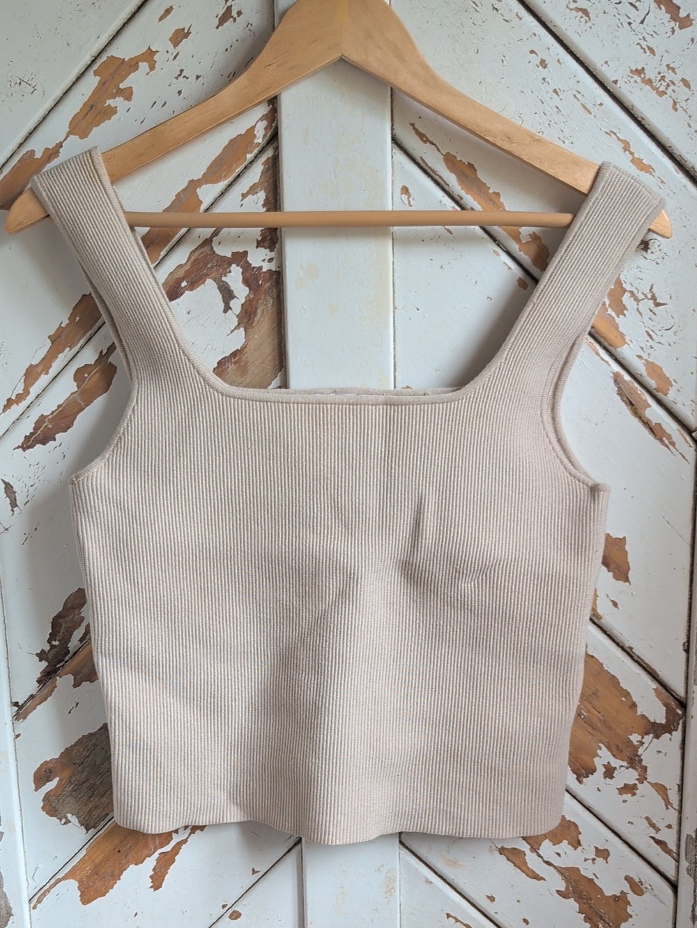 Reformation Ribbed Square Neck Tank Crop Top - Neutral Beige